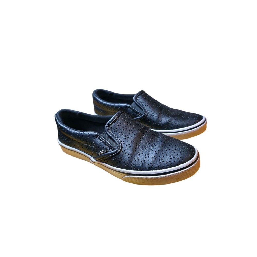 Women's Vans Black White Perforated Leather Loafer Slip-ons Size 6.5